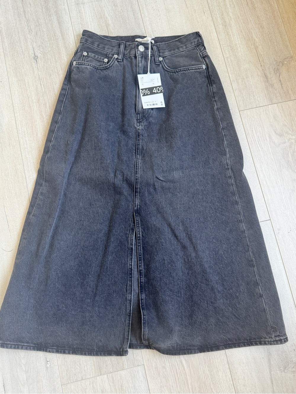 NWT COS Black A-Line Denim Midi Skirt